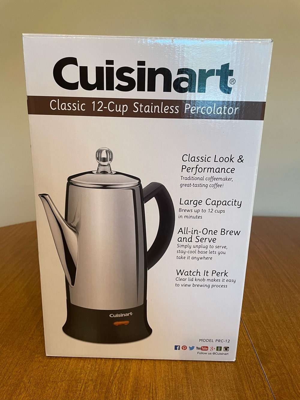Cuisinart Classic 12-Cup Stainless Steel Percolator PRC-12 NIB